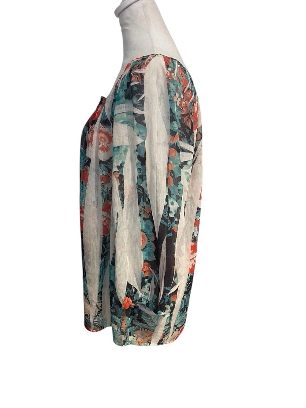 AGB XL Sheer Floral Tunic Blouse Romantic Classy Lightweight Boho Top - Picture 2 of 3